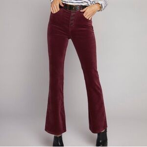 New Current Elliott The Side Street High Rise Flare Velvet Burgundy Sz 29